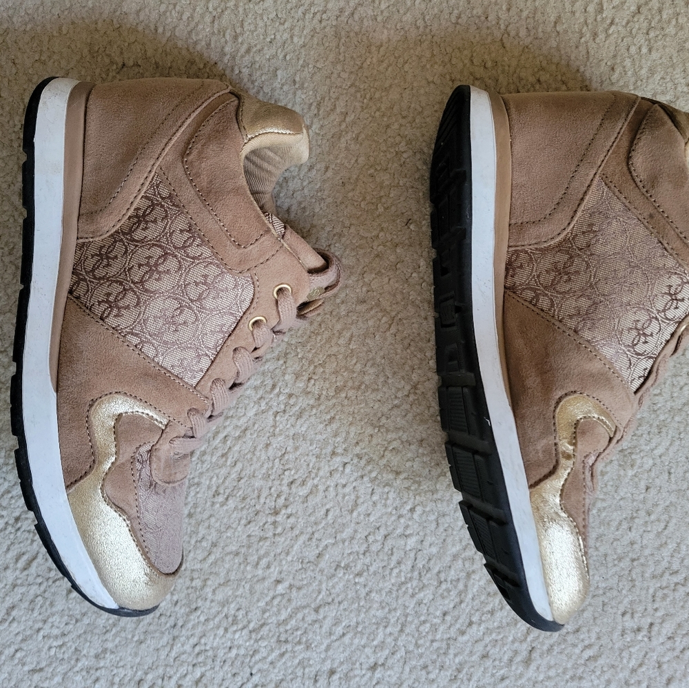 GUESS Gold/Tan Wedge Sneakers Size 6.5